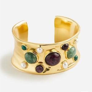 J. Crew Gold Cuff Bracelet with Green and Purple Stones